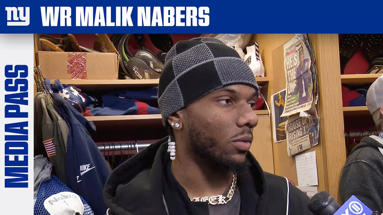 Malik Nabers speaking to media about his recovery and 2026 outlook with the New York Giants