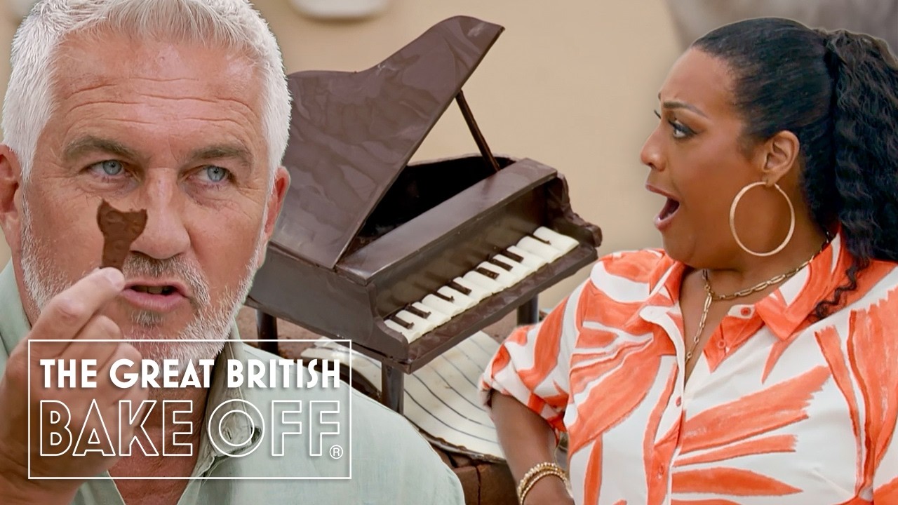 Paul Hollywood amazed by a chocolate piano creation on the Great British Bake Off