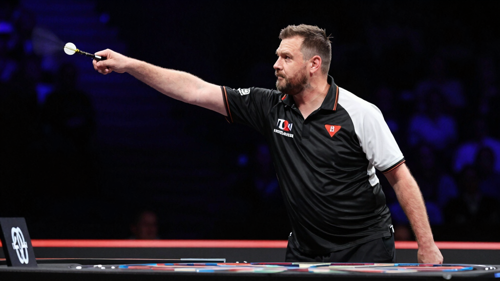 Adrian Lewis throwing darts in professional competition