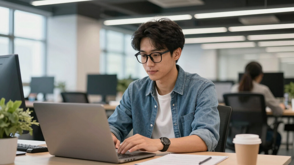 Young entrepreneur in modern startup office influencer marketing