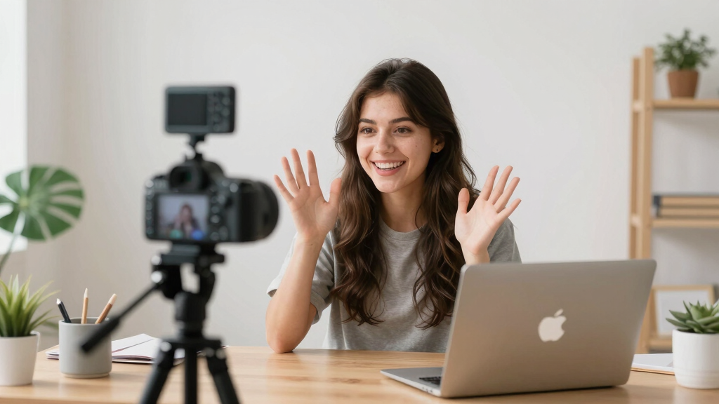 YouTube content creator home studio setup with camera ring light