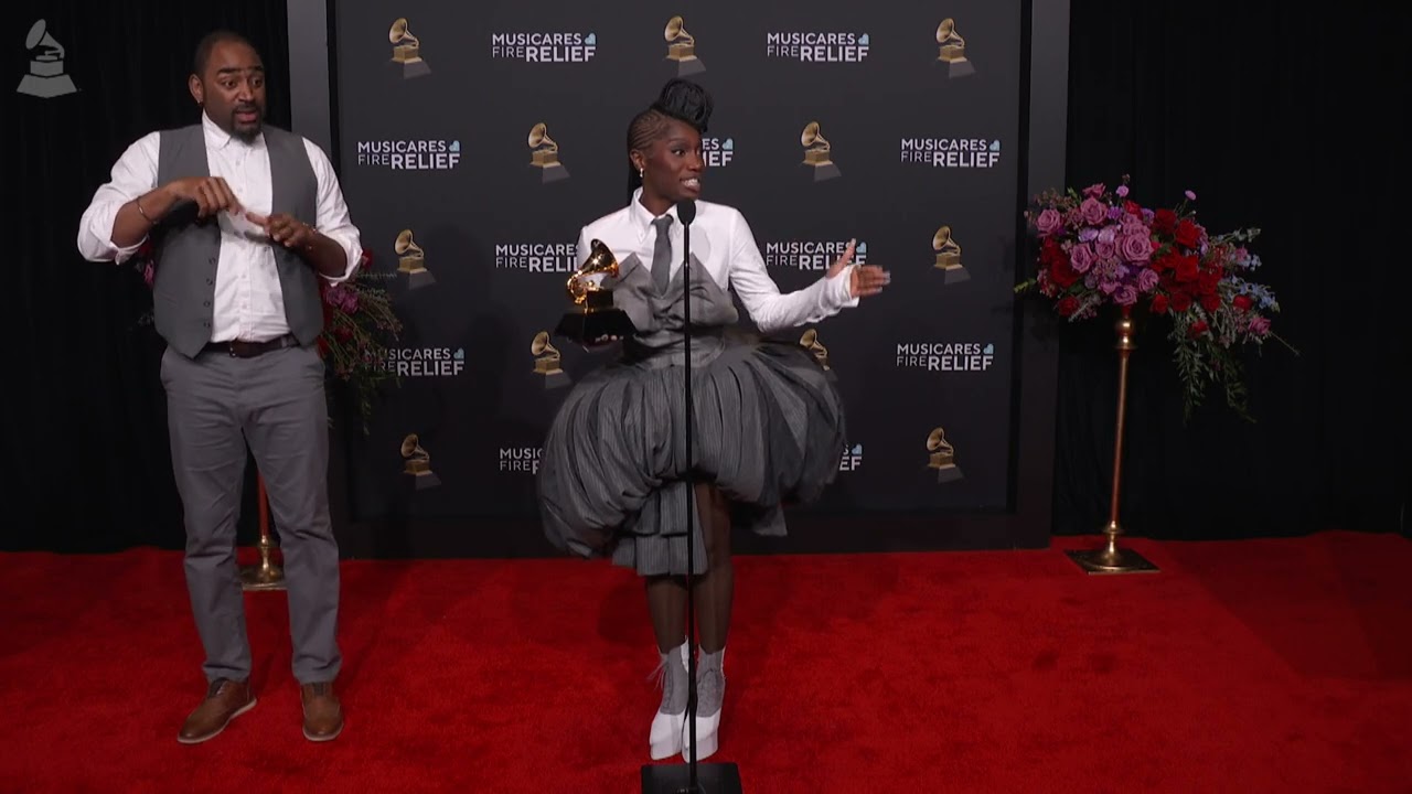Doechii backstage at the 2025 Grammy Awards after winning Best Rap Album