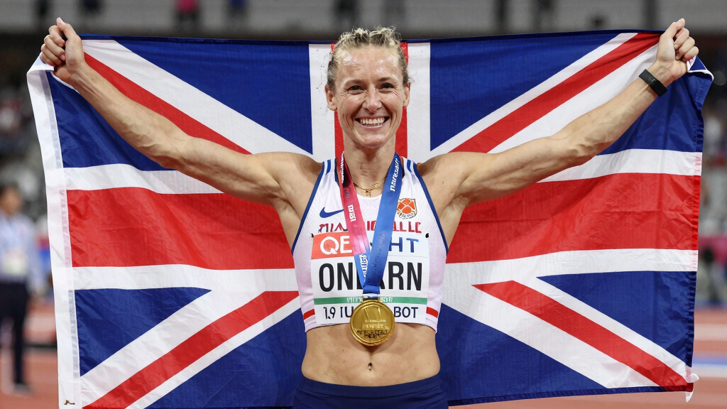 Elliot Giles gold medal ceremony World Indoor Championships