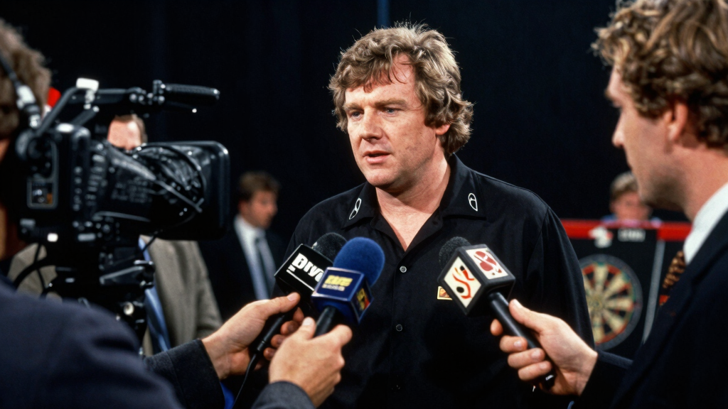 Darts player interviewed backstage at a championship
