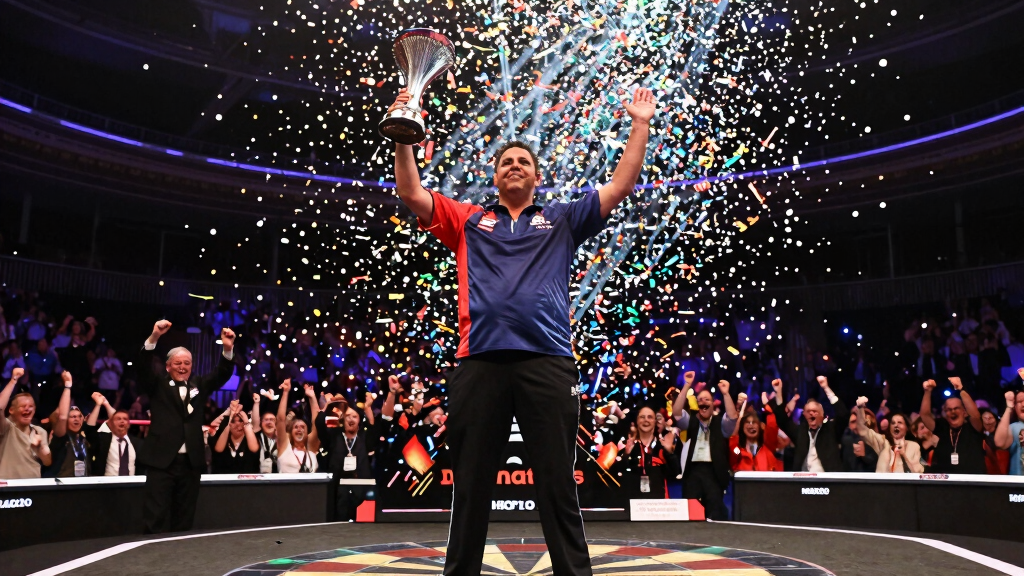 Gary Anderson celebrating PDC World Championship title