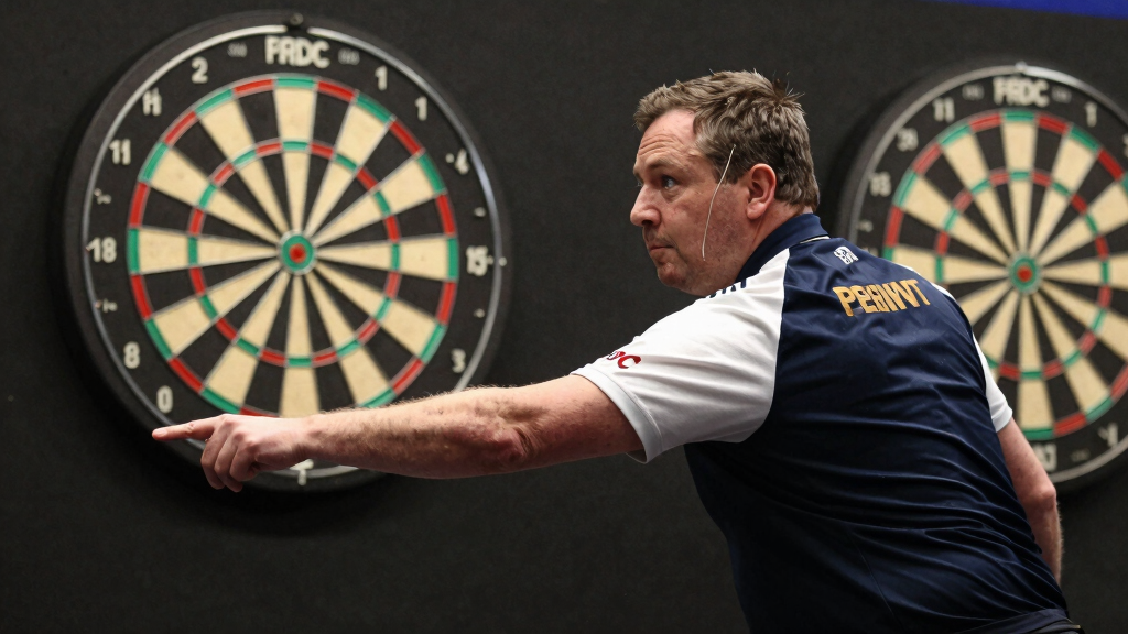 James Wade in throwing stance at PDC championship