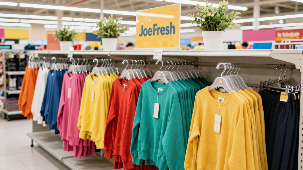 Joe Fresh affordable fashion display in Canadian supermarket