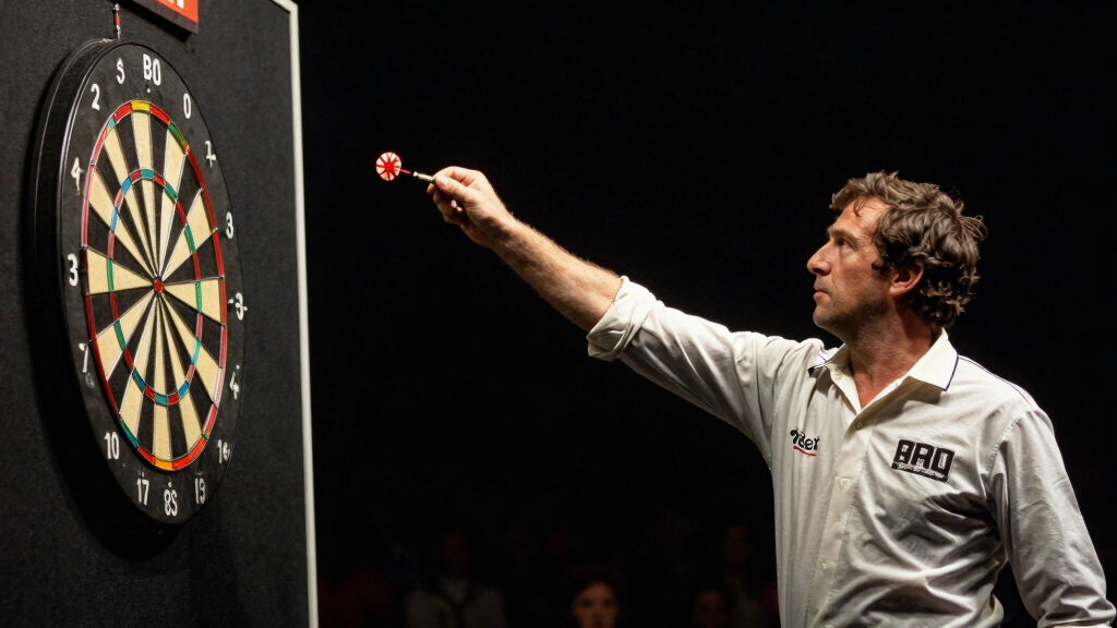 John Lowe darts action at the oche
