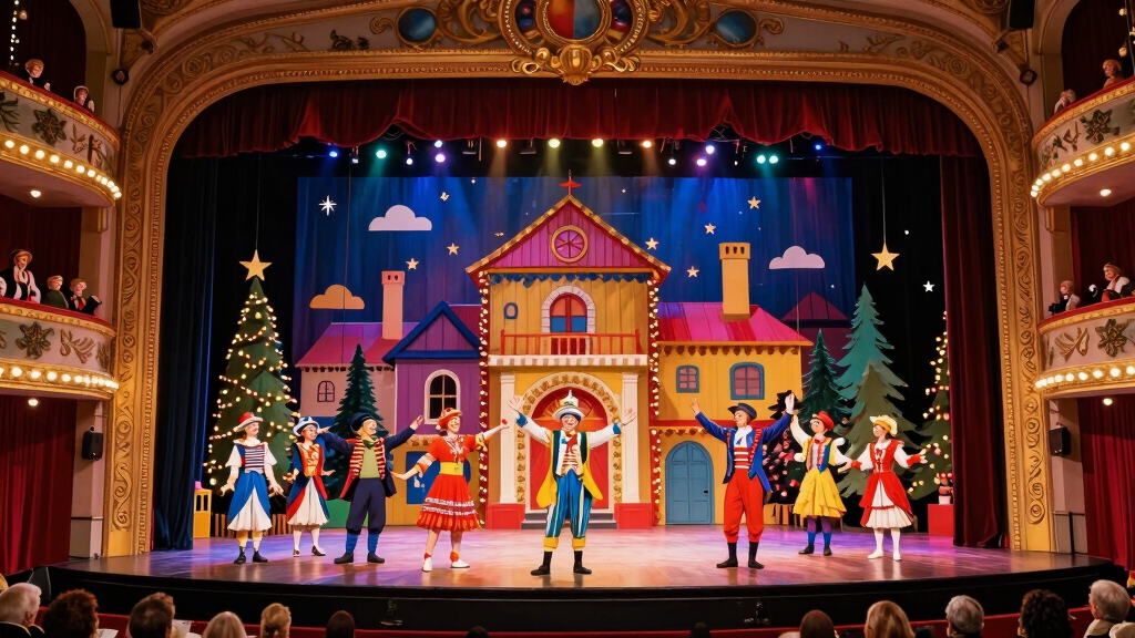 British pantomime grand stage performance with audience