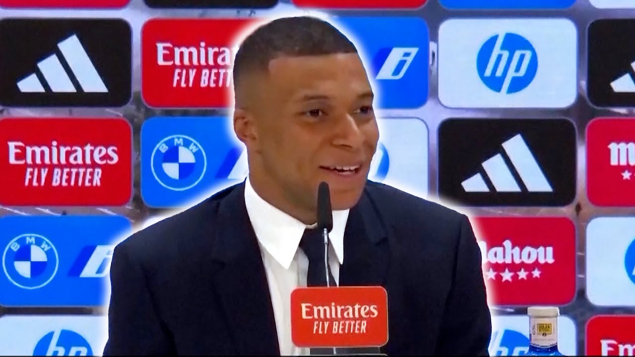 Kylian Mbappe at his first Real Madrid press conference in 2024