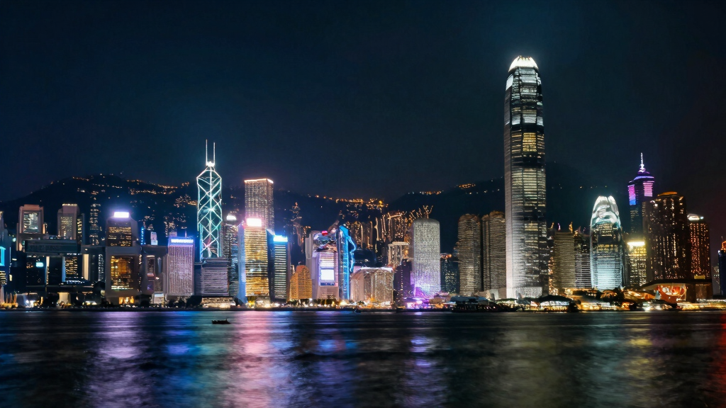 Hong Kong skyline at night with iconic city lights