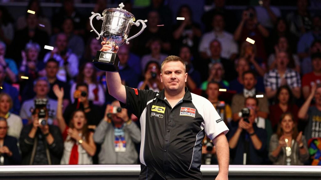 Darts world champion trophy celebration PDC Alexandra Palace