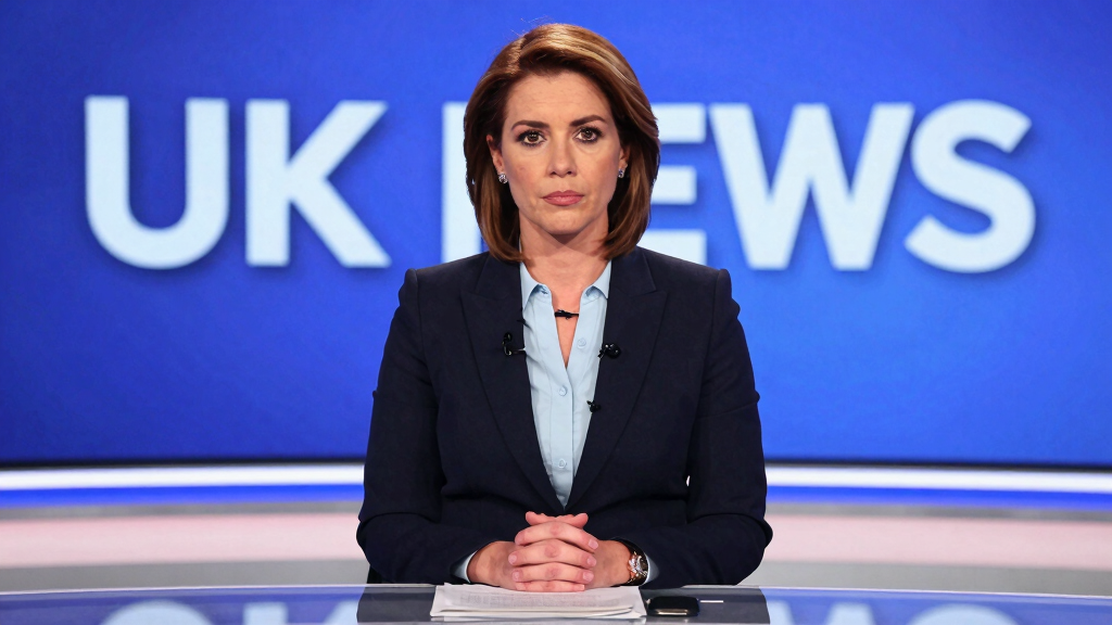 Professional female journalist presenting live television news