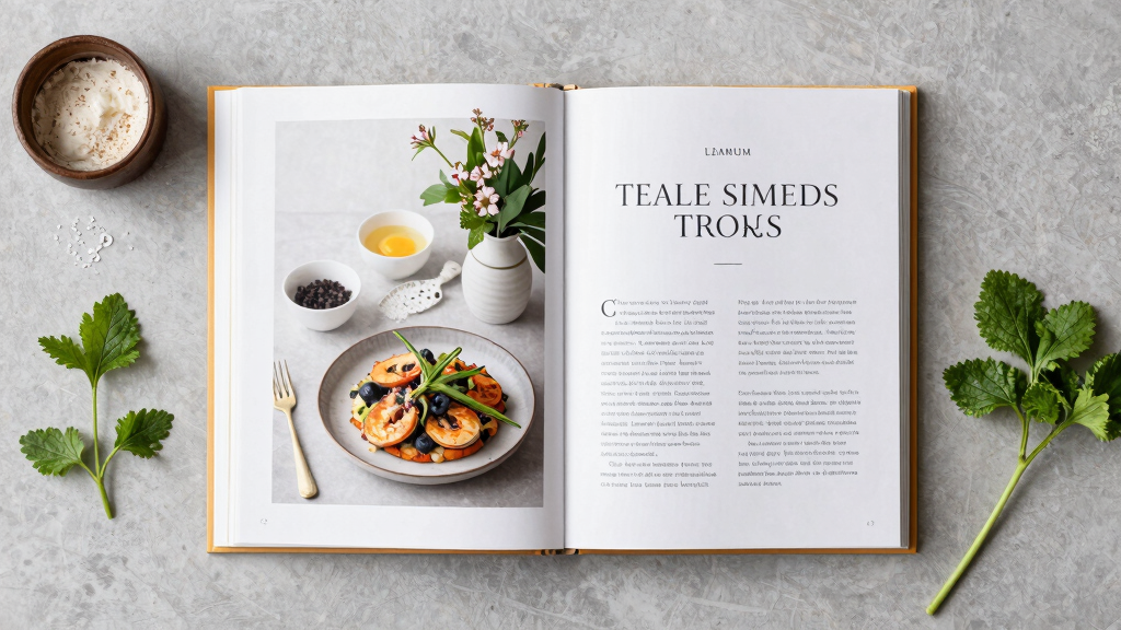 Beautiful cookbook with British ingredients and cooking utensils