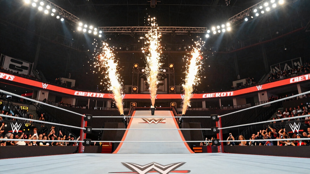 Professional wrestling arena with dramatic lighting
