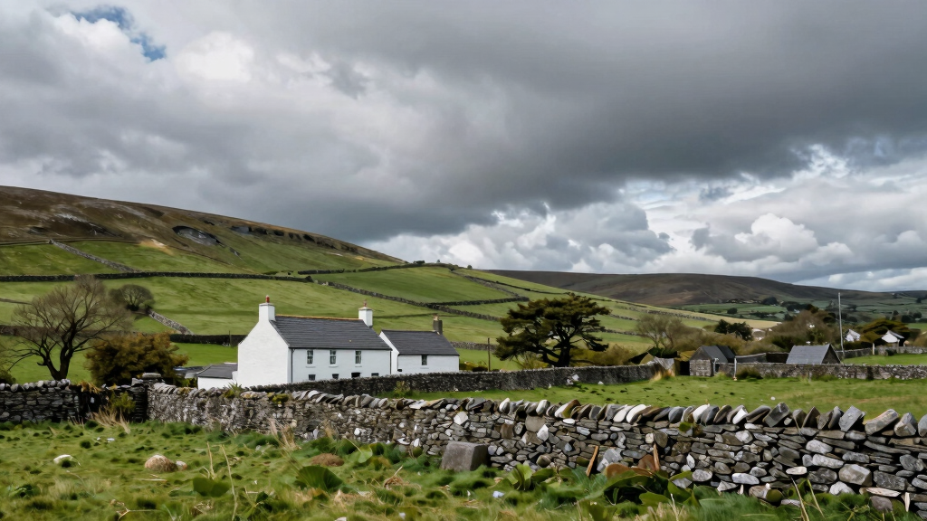 Irish countryside green rolling hills stone walls county Kildare Ireland