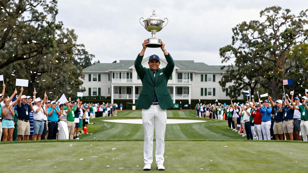 Rory McIlroy celebrating Masters Tournament victory