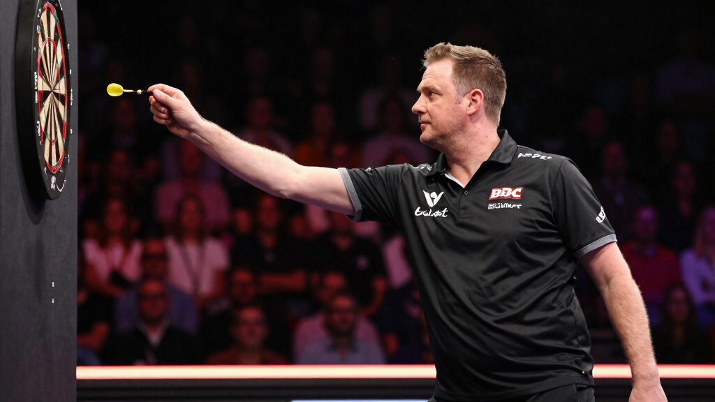 Stephen Bunting The Bullet throwing darts at PDC championship stage