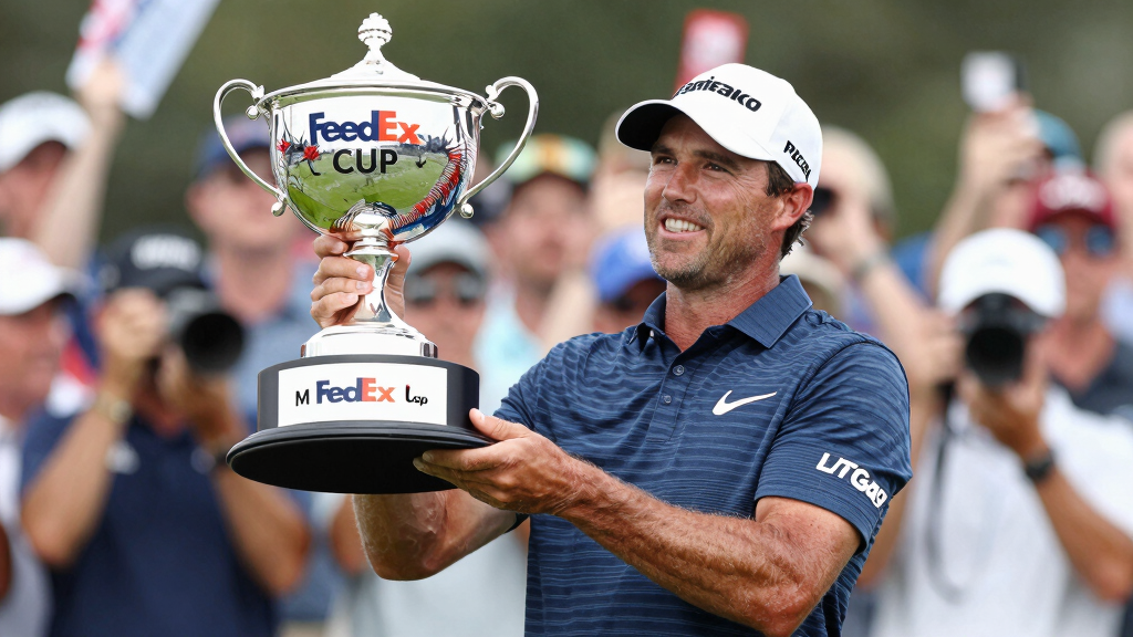 Tommy Fleetwood with FedEx Cup trophy