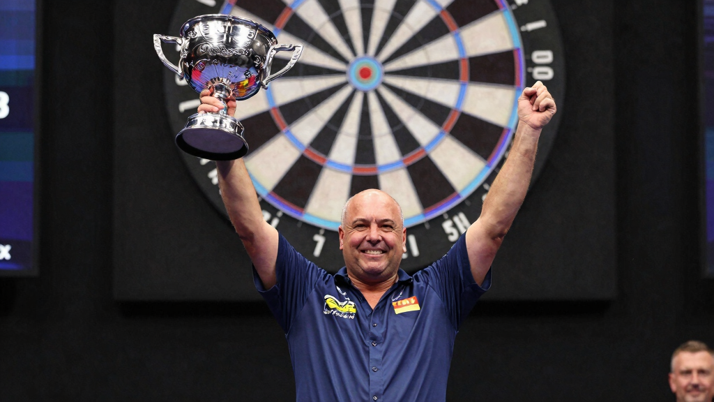 Adrian Lewis celebrating a darts world championship victory