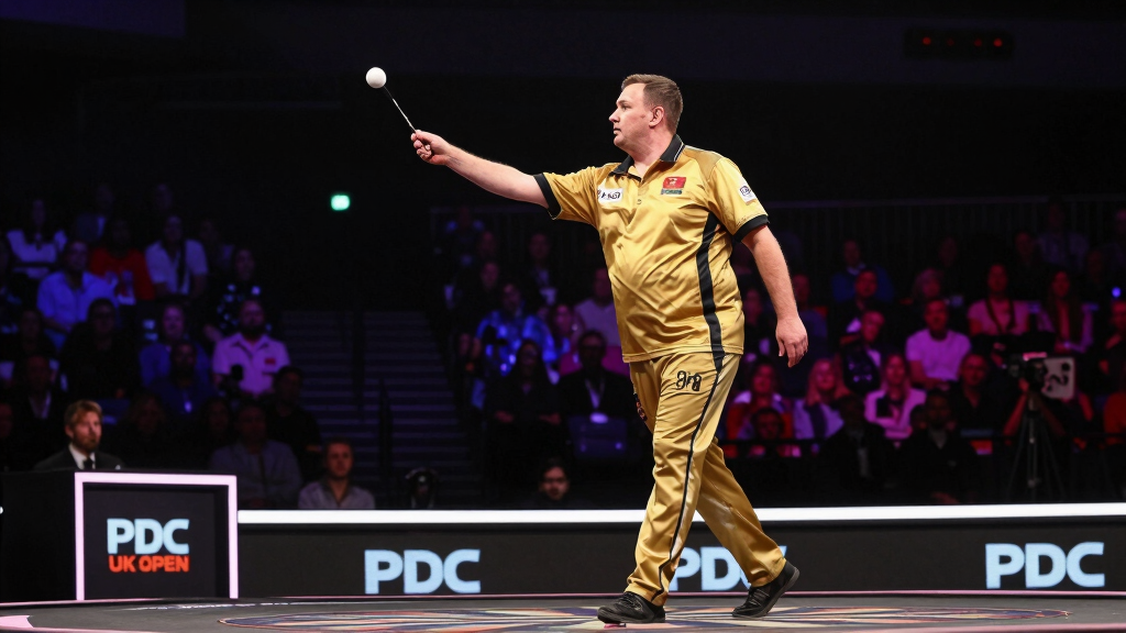 Andrew Gilding Goldfinger darts player PDC professional stage