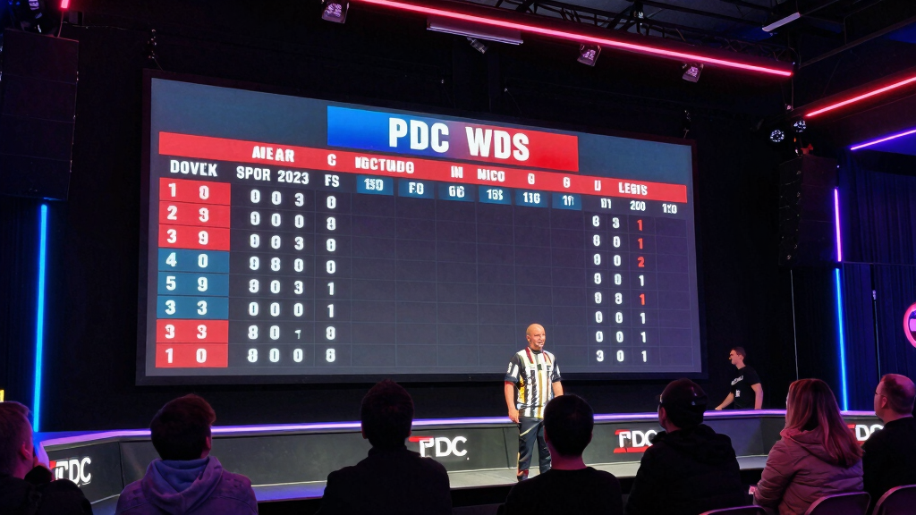 PDC darts tournament scoreboard showing high average score