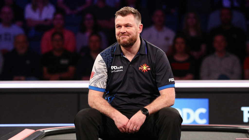 Chris Dobey at the oche with relaxed confident style, PDC televised event
