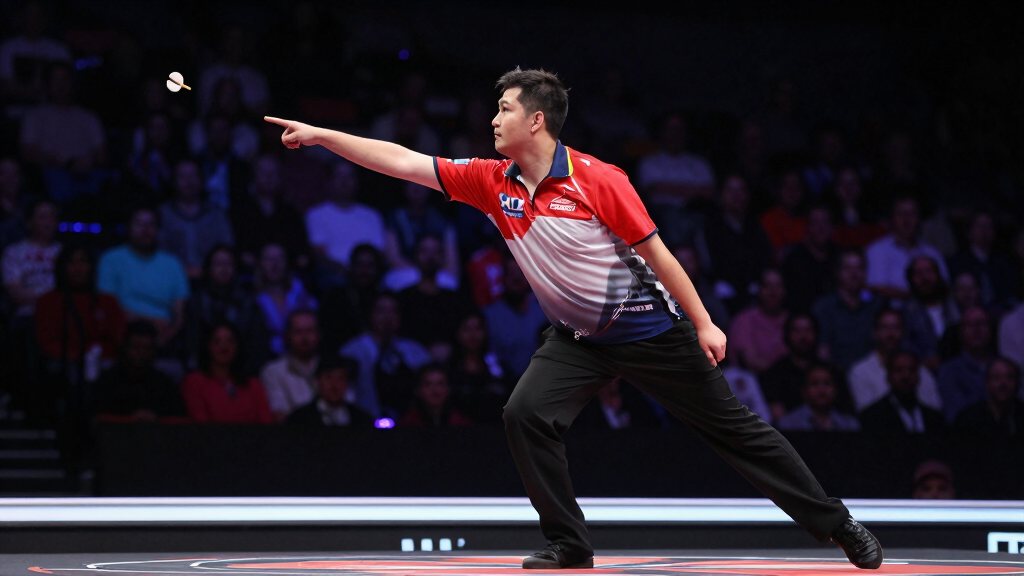 Professional darts player in action PDC arena tournament