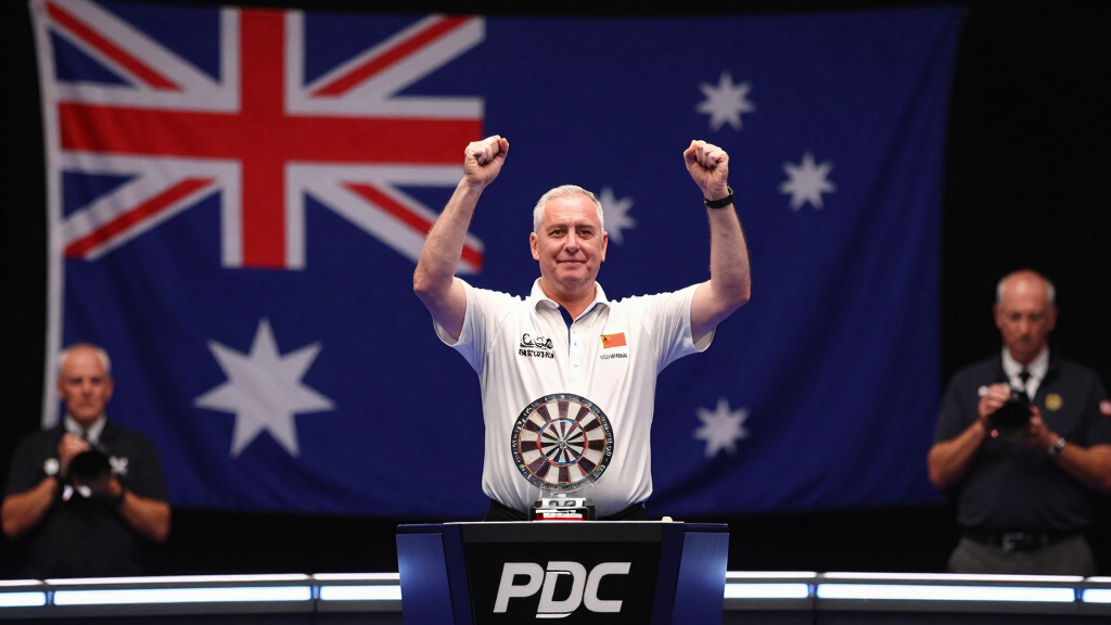 Darts championship trophy Australian player PDC celebration