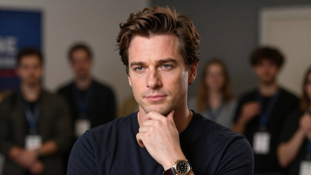 Character actor posing thoughtfully for press portrait, professional photography, entertainment industry background