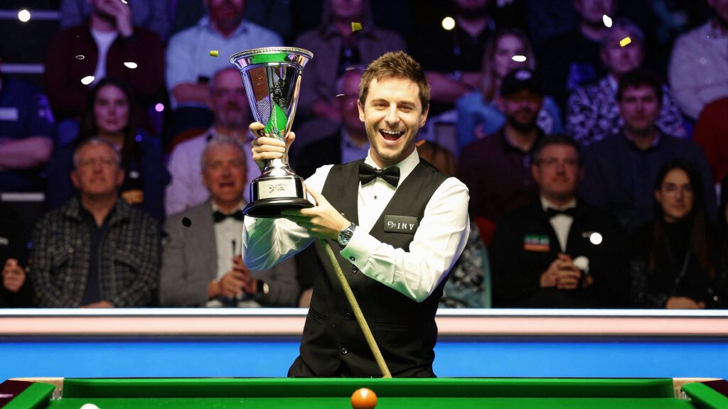Hossein Vafaei celebrating his 2022 Snooker Shoot Out title victory