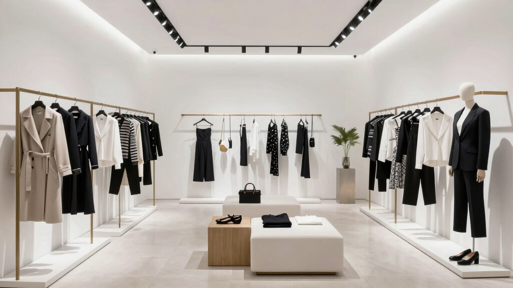 Minimalist fashion boutique in the style of Club Monaco