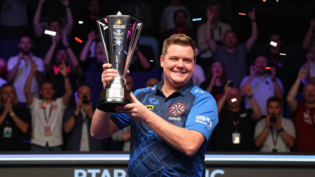 Jonny Clayton celebrating a Premier League Darts triumph