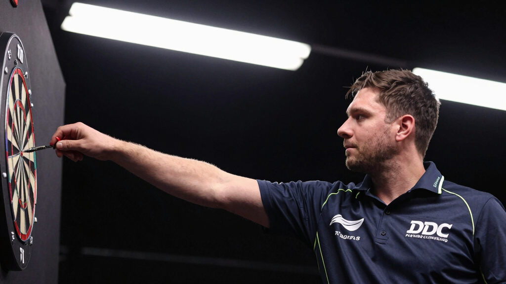 Josh Rock throwing dart at PDC Players Championship event