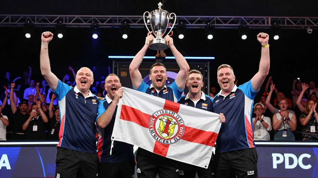 Northern Ireland team celebrating World Cup of Darts victory