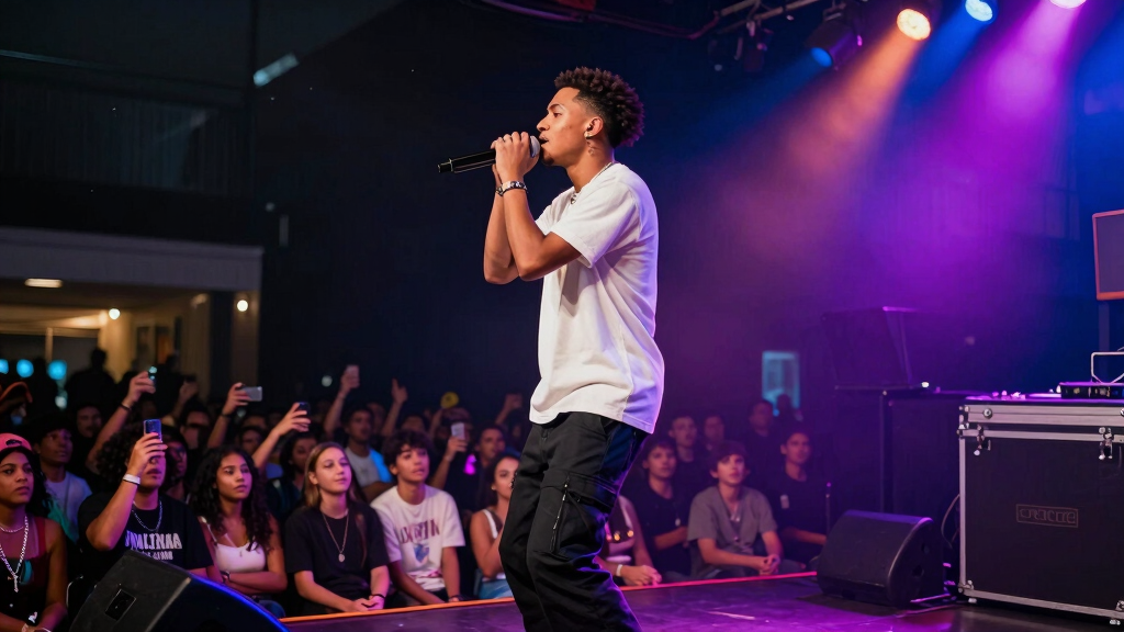 Young rapper performing on stage in New Orleans