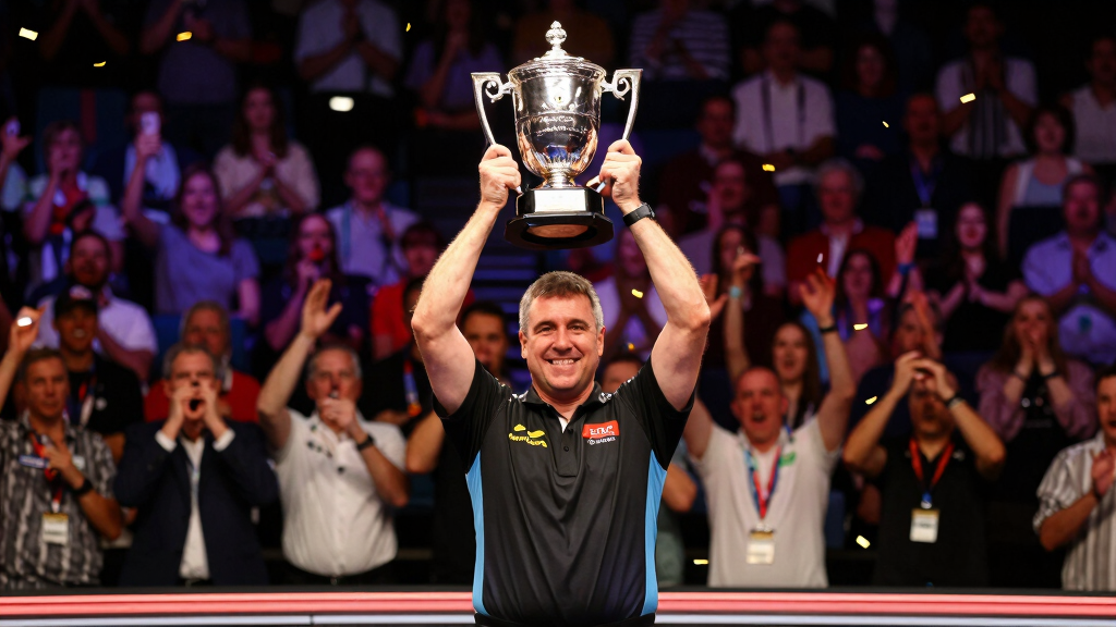 PDC World Darts Championship trophy presentation, champion celebrating with the Sid Waddell Trophy