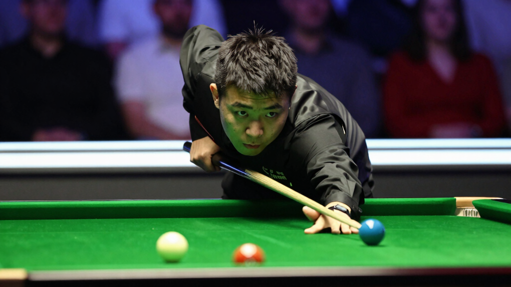 Marco Fu concentrating during a major snooker championship match