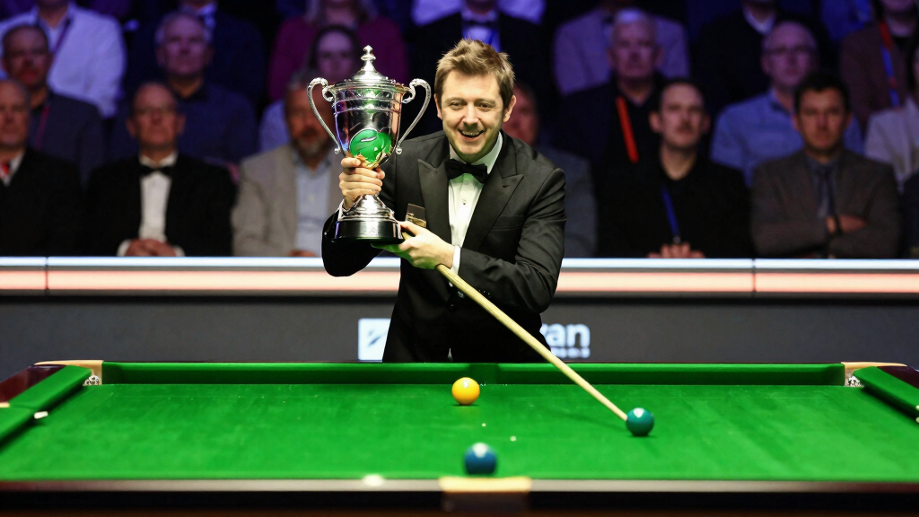 Marco Fu celebrating a snooker title at a championship