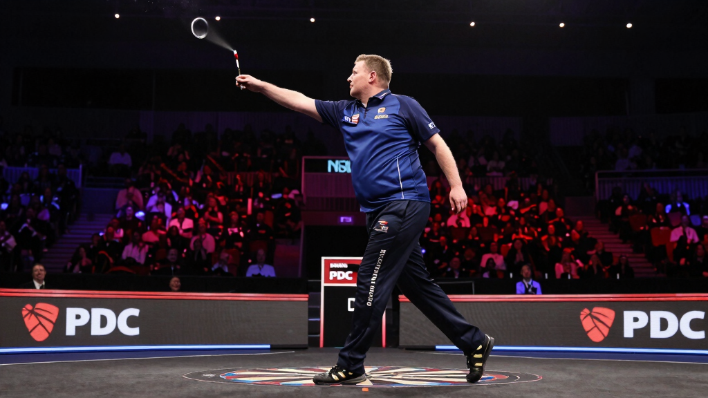 Nathan Aspinall throwing dart at PDC championship