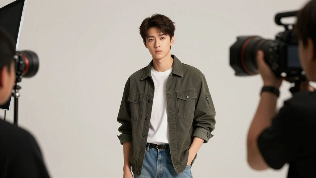 Young actor in casual stylish clothing for professional entertainment industry portrait photography