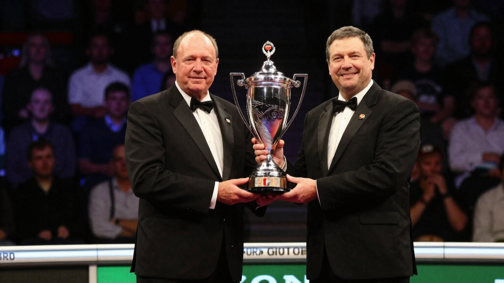 Rod Harrington celebrating his World Matchplay darts title, one of two consecutive wins in 1998 and 1999