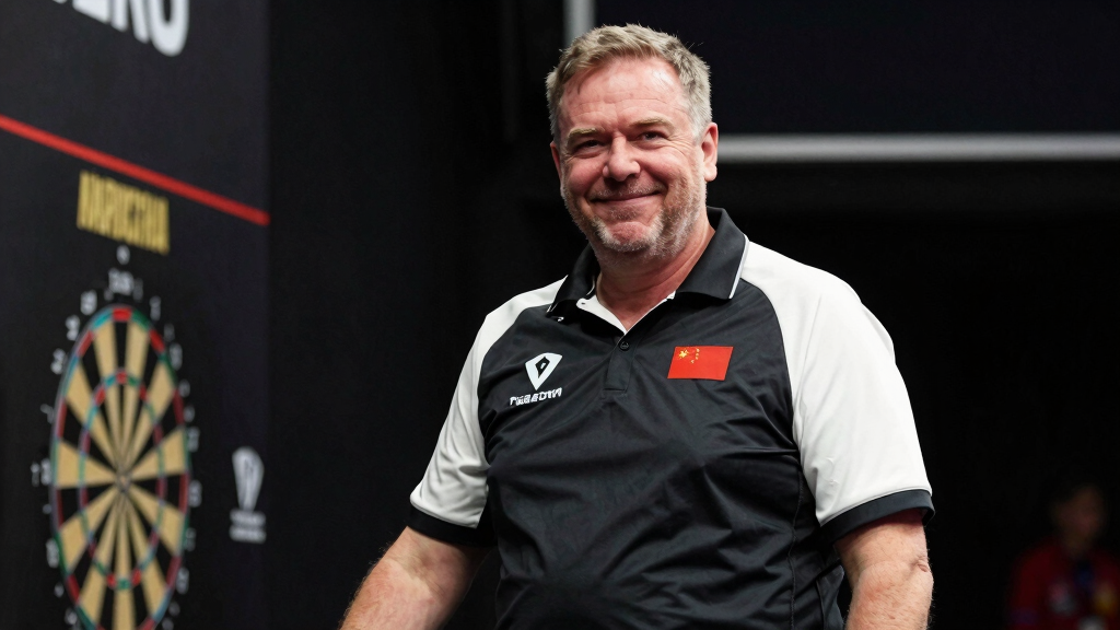 Ryan Searle posing casually at a darts venue with relaxed expression