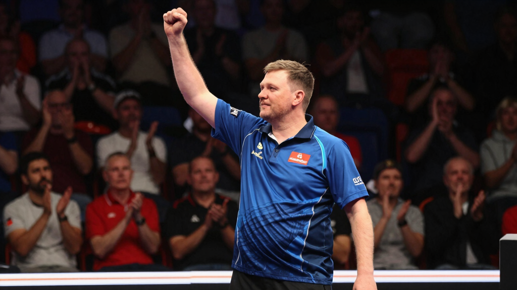 Ryan Searle celebrating after winning PDC Players Championship match