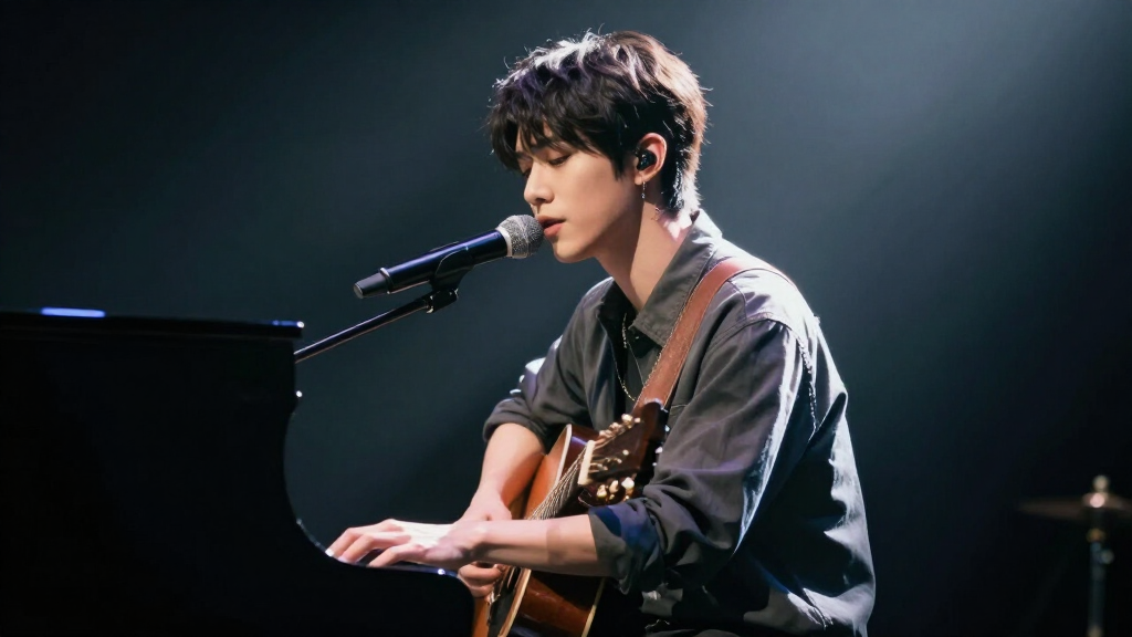 Benson Boone at the piano performing an emotional ballad