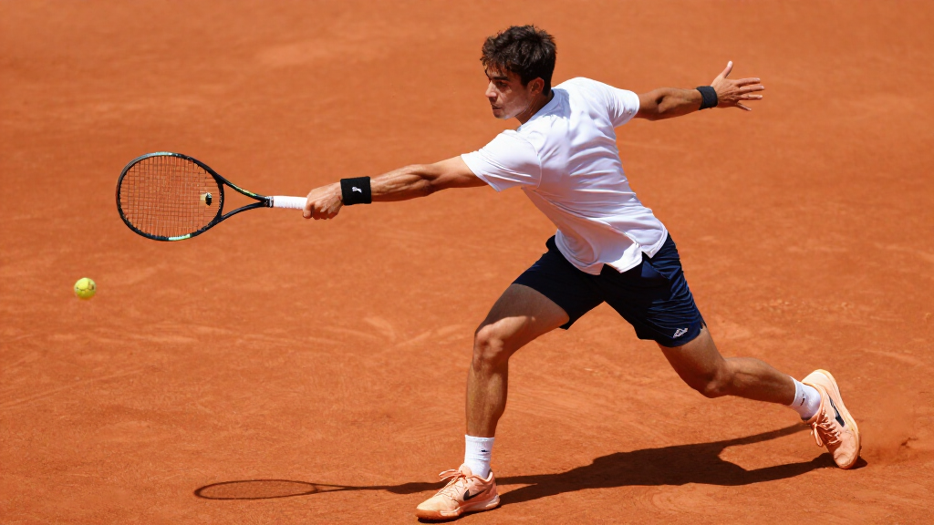 Carlos Alcaraz hitting forehand on clay court