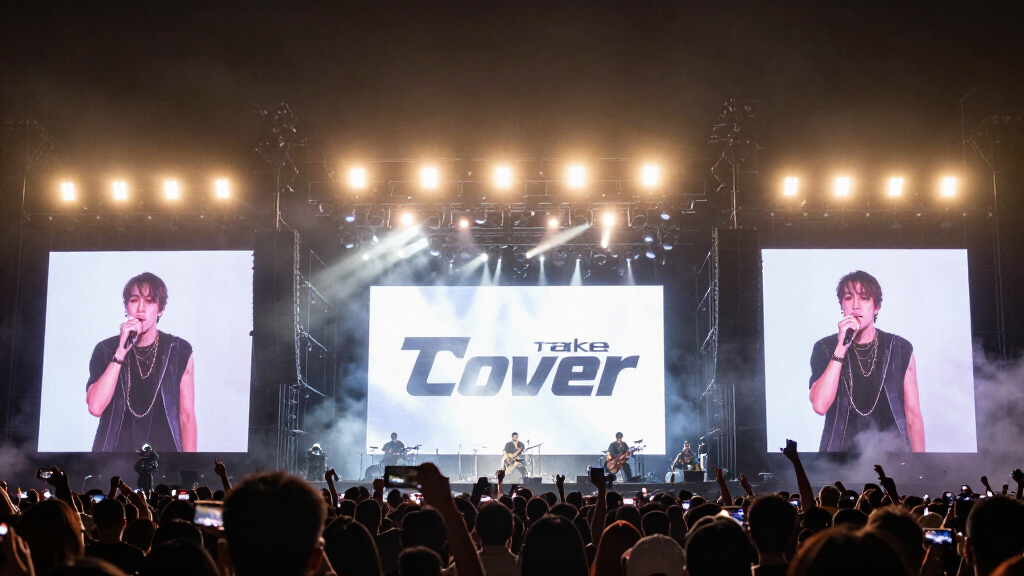 Foo Fighters Take Cover tour stage LED screens fog machines arena crowd