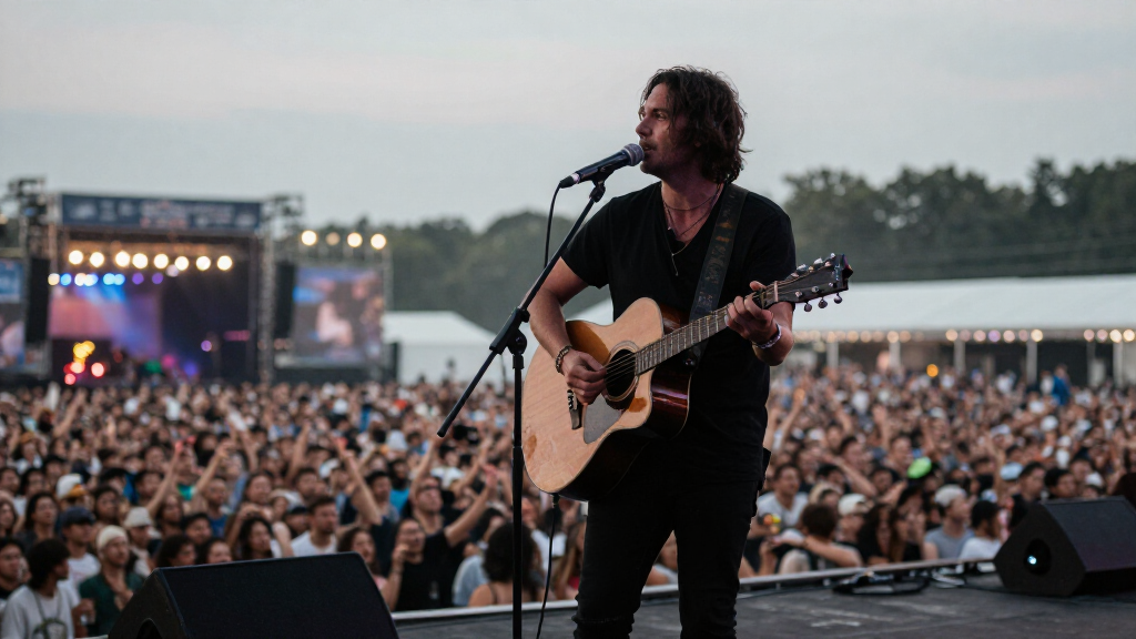 Hozier performing at outdoor music festival