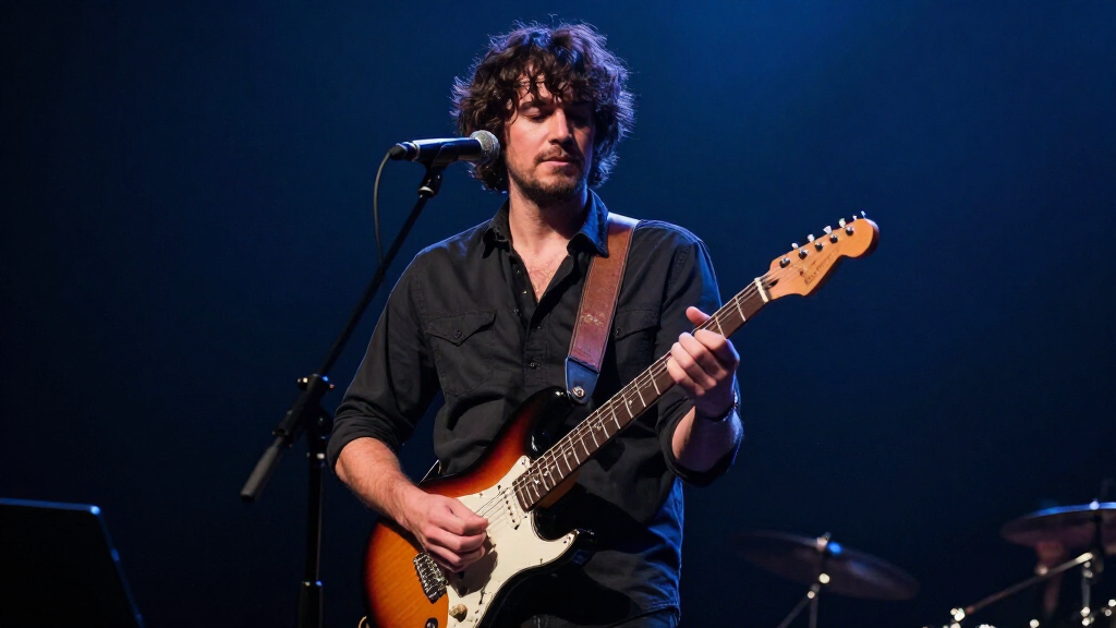 Hozier performing with guitar on stage