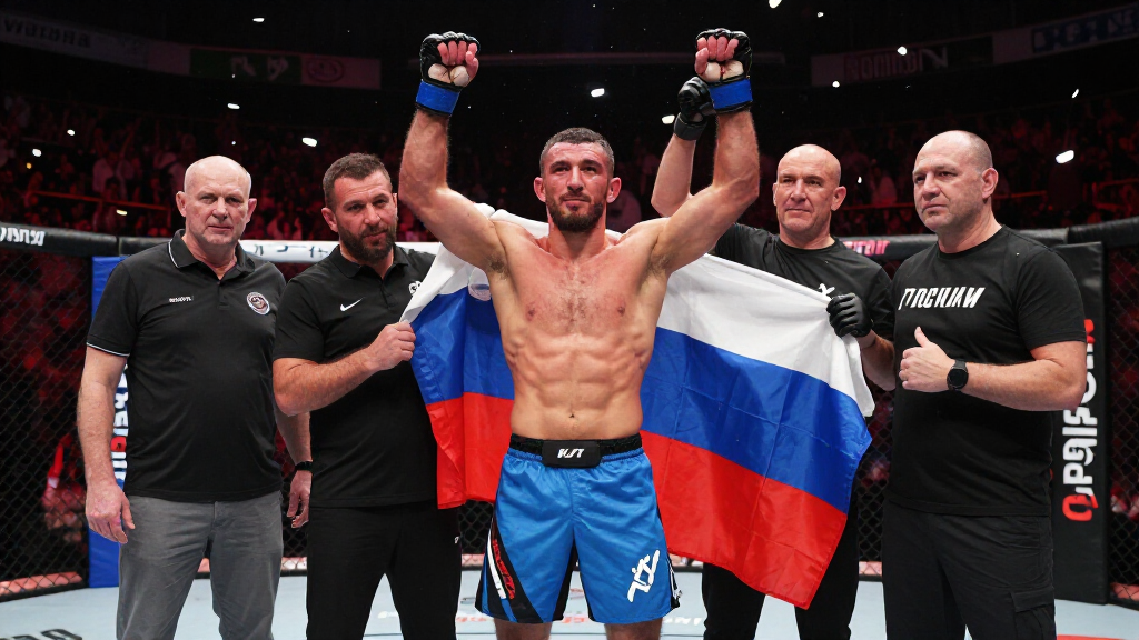 Islam Makhachev celebrating championship with his team